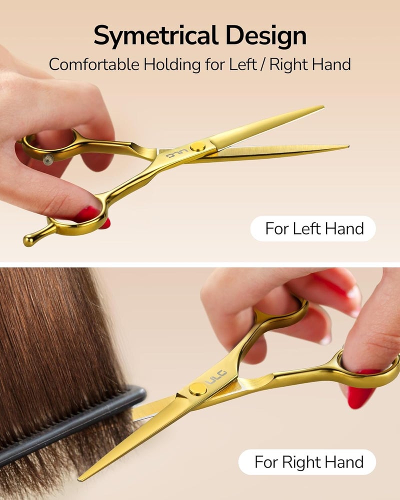 ULG Professional Hair Cutting Scissors 6.5 Inch – Sharp Barber Shears, Stainless Steel Symmetrical Salon Haircut Scissors for Women, Men, Kids, Gloss Paint Finish, Golden - Image 5